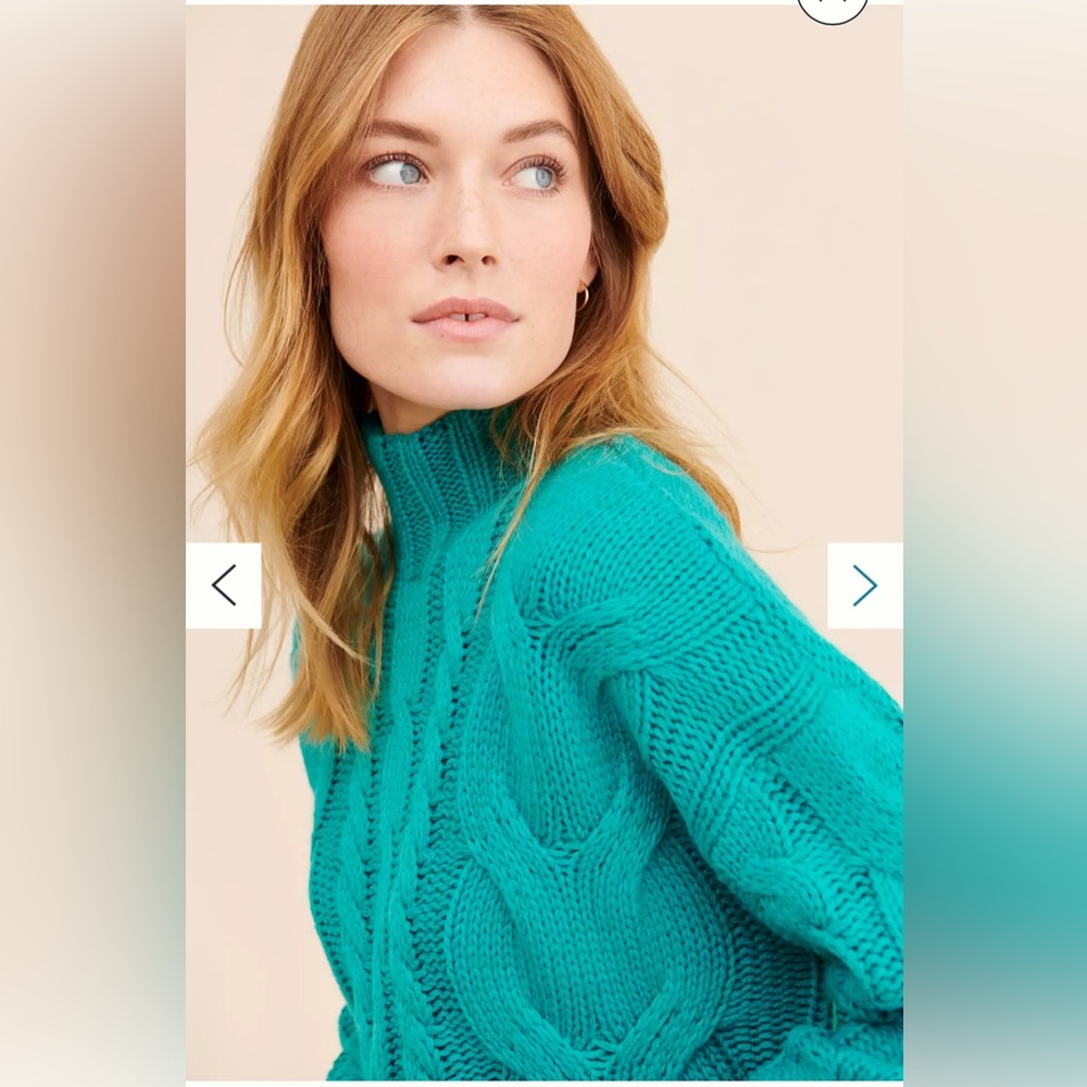 Charlie Holiday cozy wool blend  cable knit sweater Teal green mockneck XS